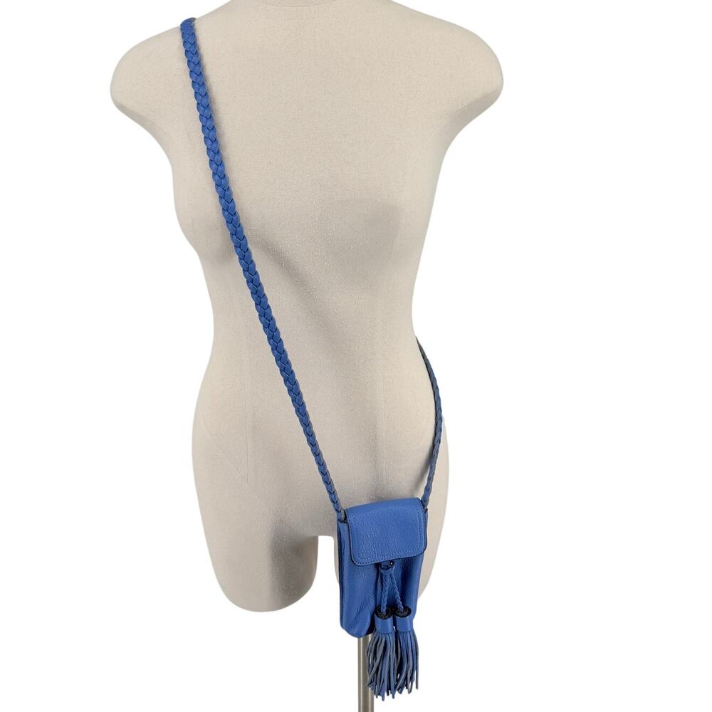 Rebecca Minkoff Isobel Phone Crossbody Blue Periwinkle Tassles Boho Cruise